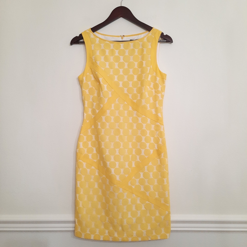 Adrianna Papell Yellow geometric lace sheath dress 4